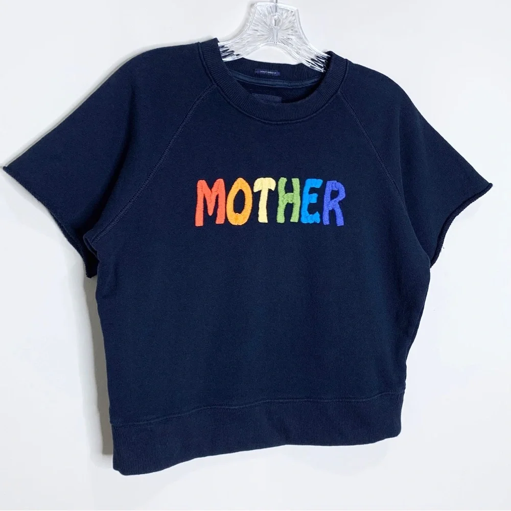 Mother The Raw Sleeve Square Sweatshirt Top *Goes South* Navy Rainbow Sz S - Picture 5 of 14